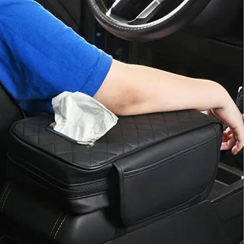 Car Console Armrest Cover with Memory Foam Cushion & Tissue Storage