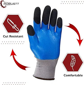 Nylon Nitrile Half Coated (Back Also) Industrial Safety Hand Gloves Anti-Cut | Cut Resistant | Heat Resistant | Industrial Use | for Finger and Hand Protection