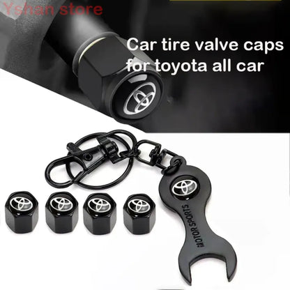 4x Hex Car Tire Wheel Air Stem Dust Valve Cap Cover + Wrench Keychain