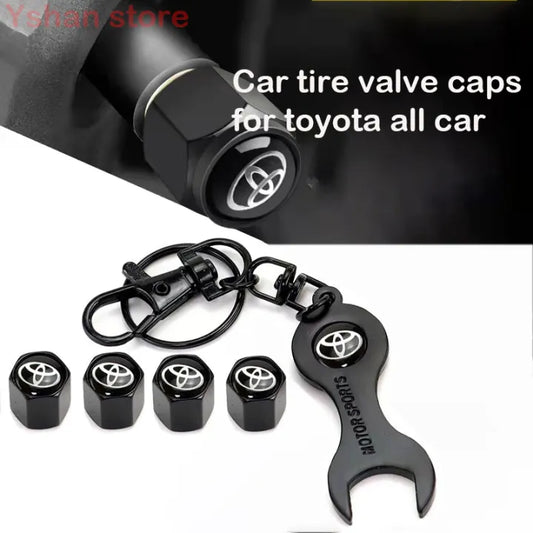 4x Hex Car Tire Wheel Air Stem Dust Valve Cap Cover + Wrench Keychain
