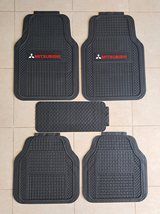 Mitsubishi Red Logo SportLine Rubber Floor Mats – Anti-Slip All-Season 5 Piece Set