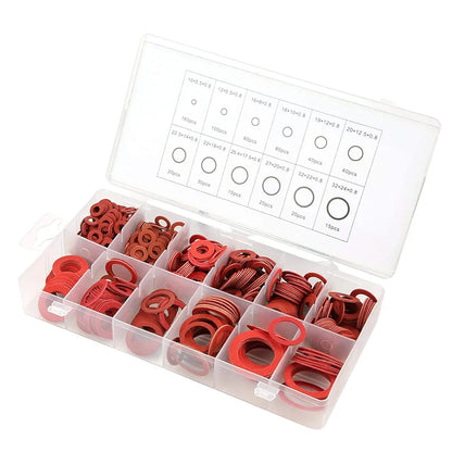 600 Pcs 12 Sizes Red Steel Paper Fiber Washers, Insulation Tray Mixed with Plastic Box (600pcs)