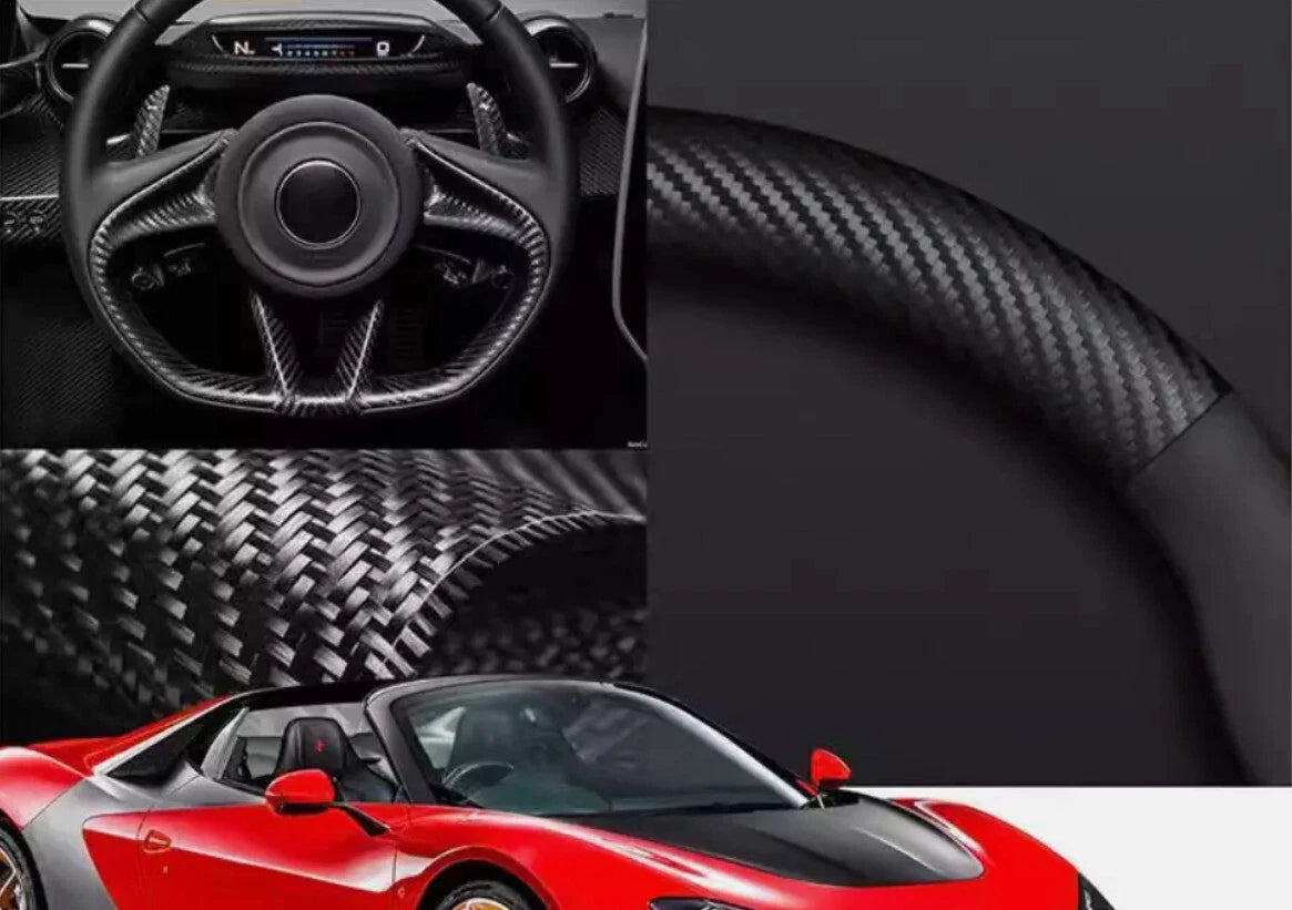 BMW Full Black Carbon Fibre+PU Leather Steering Wheel Cover