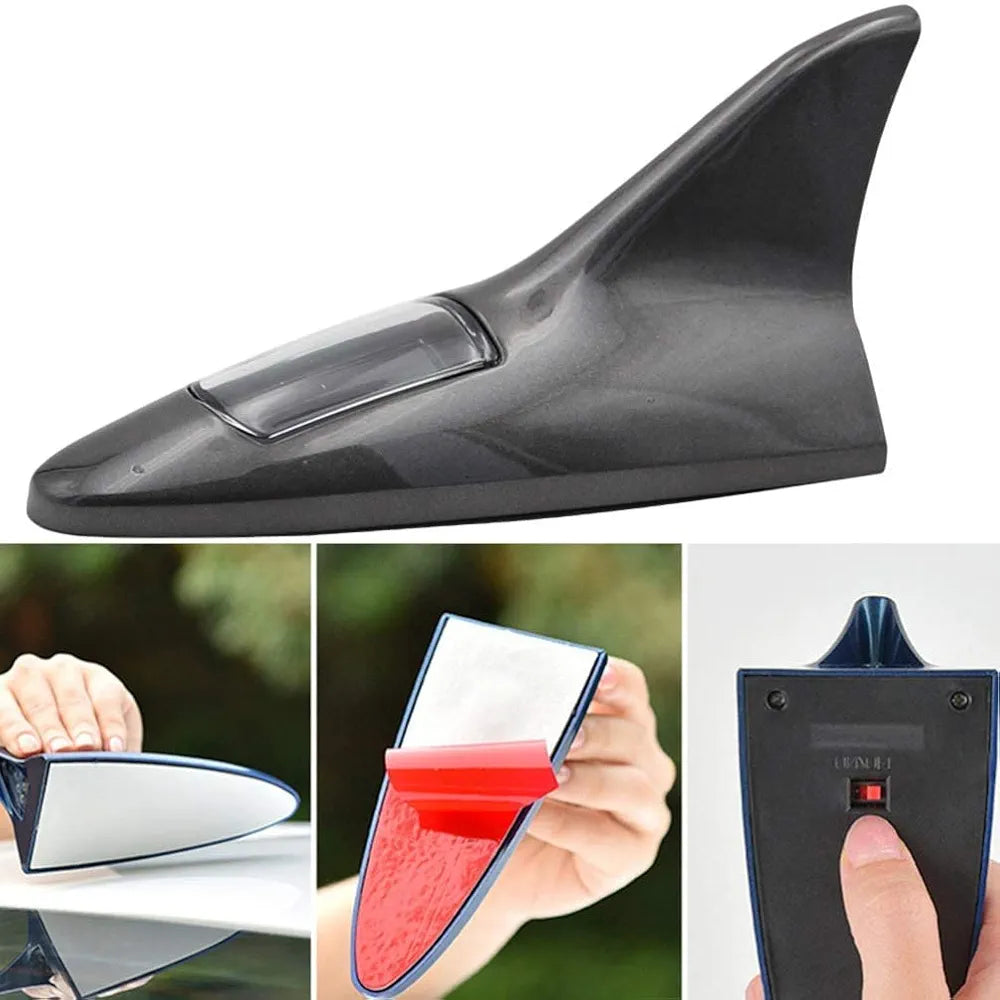 Automobile Shark Fin LED Antenna, Solar Power Car Shark Fin Shape Roof Antenna LED Car Styling Warning Flash Tail Light,for All Car