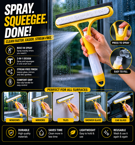3 in 1 Water Spraying Window Wiper, Efficient Portable Cleaning Squeegee for Mirror, Tile, Shower, and Glass Material