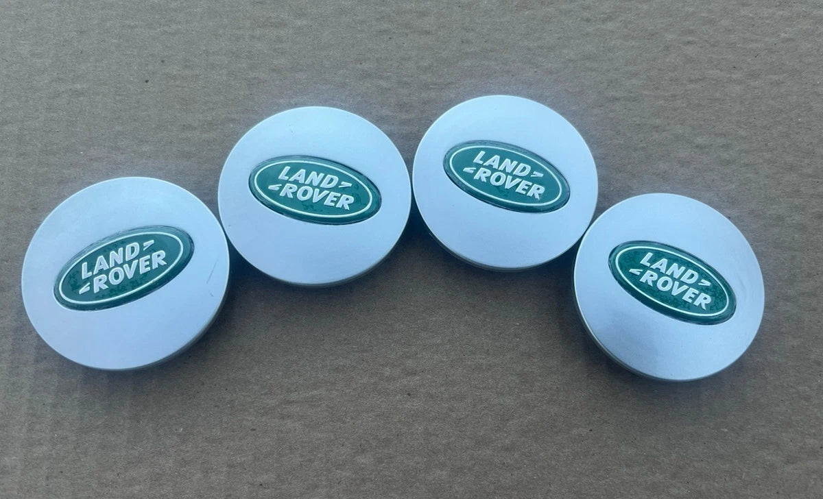4x, Set of Land Rover Silver-Green Wheel Center Hub Caps, HSE Land Rover Center