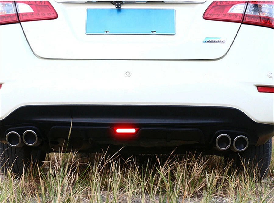 For All Cars Rear Bumper Diffuser Lip Spoiler Quad Exhaust Tip Decoration w/ Stop Light
