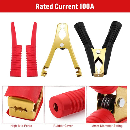 2 PCS 100A Car Battery Alligator Clips, Jump Lead Clamps, Heavy Duty Pure Copper Crocodile Clamps, for Car Auto