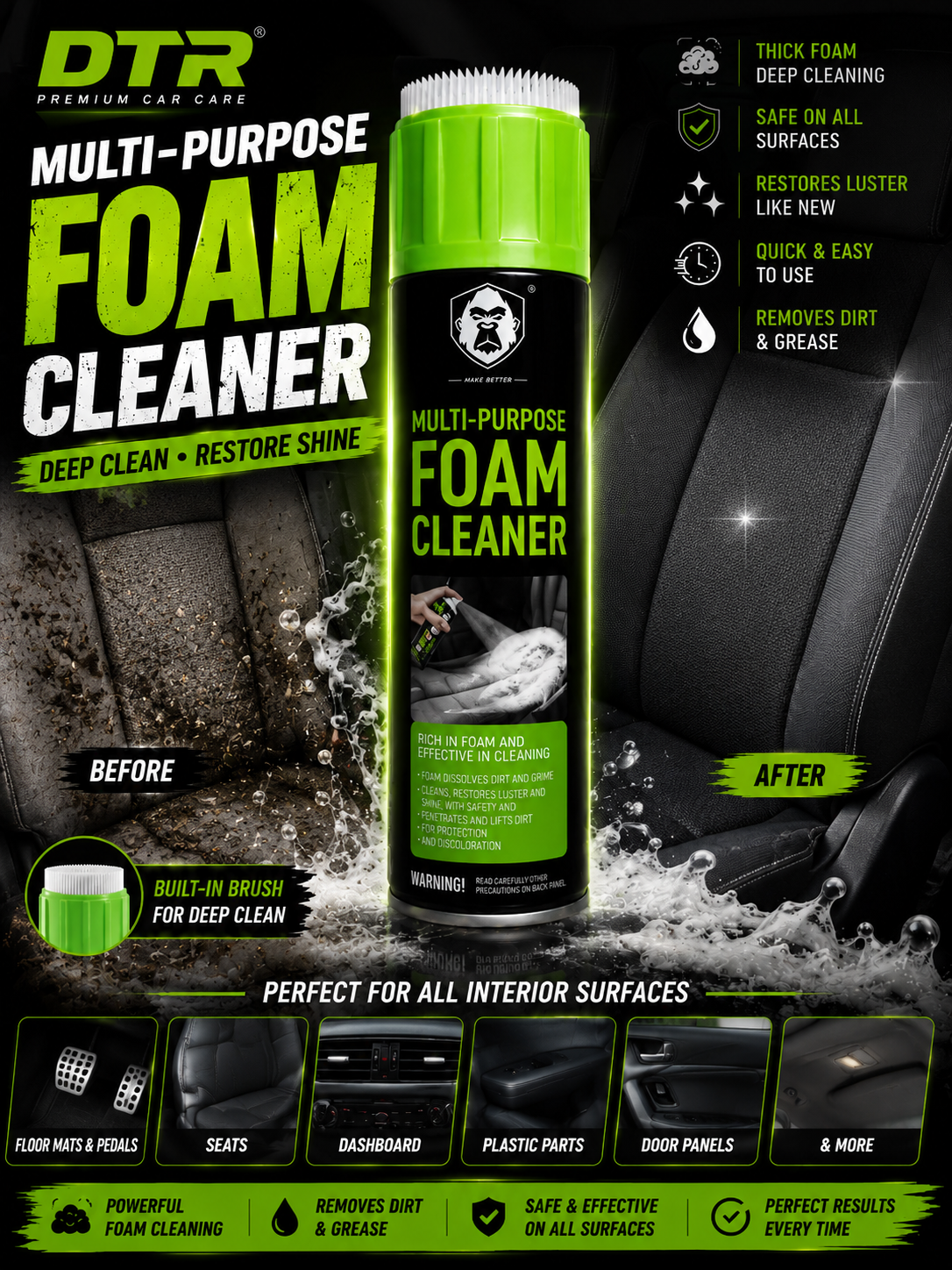 DTR Multi-Purpose Foam Cleaner – Deep Cleaning Foam Spray