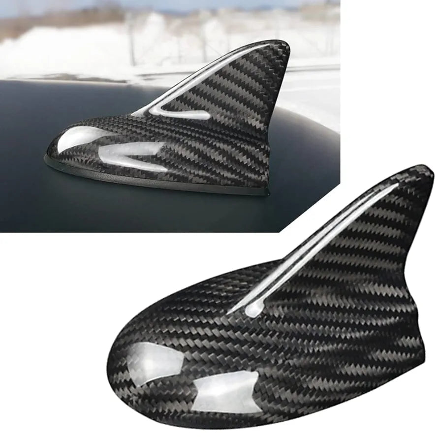 Black Antenna Cap Dry Carbon Fiber Car Antenna Cover Roof Shark Fin Trim