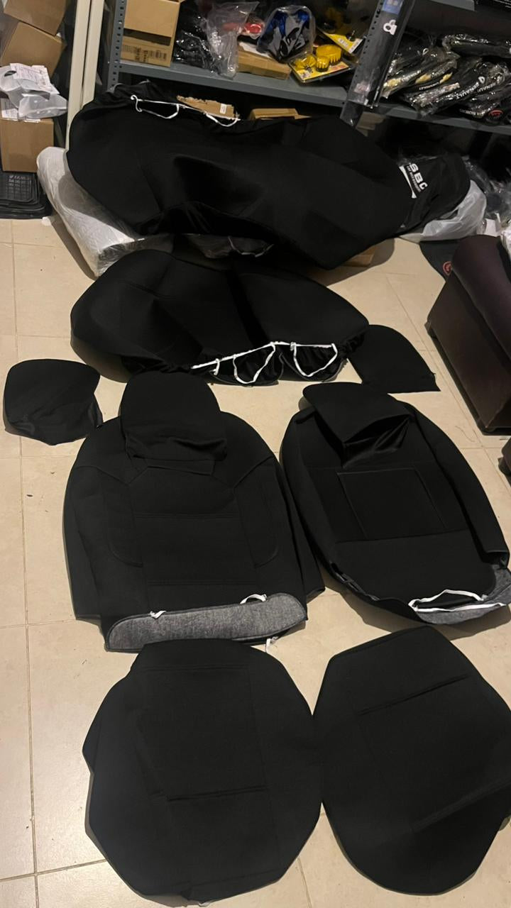 Universal Car Seat Cover Set – Black Fabric with Foam Padding (Full Set + 4 Headrests)