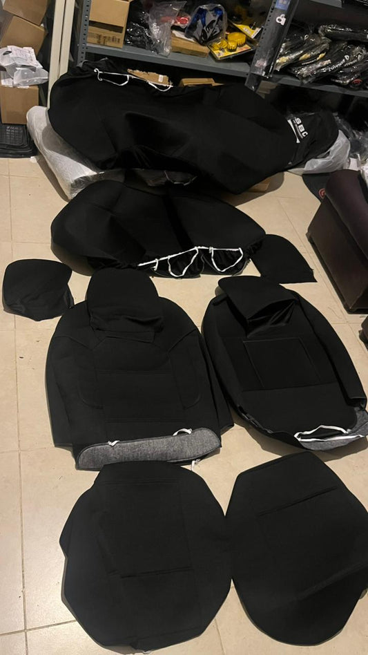 Universal Car Seat Cover Set – Black Fabric with Foam Padding (Full Set + 4 Headrests)