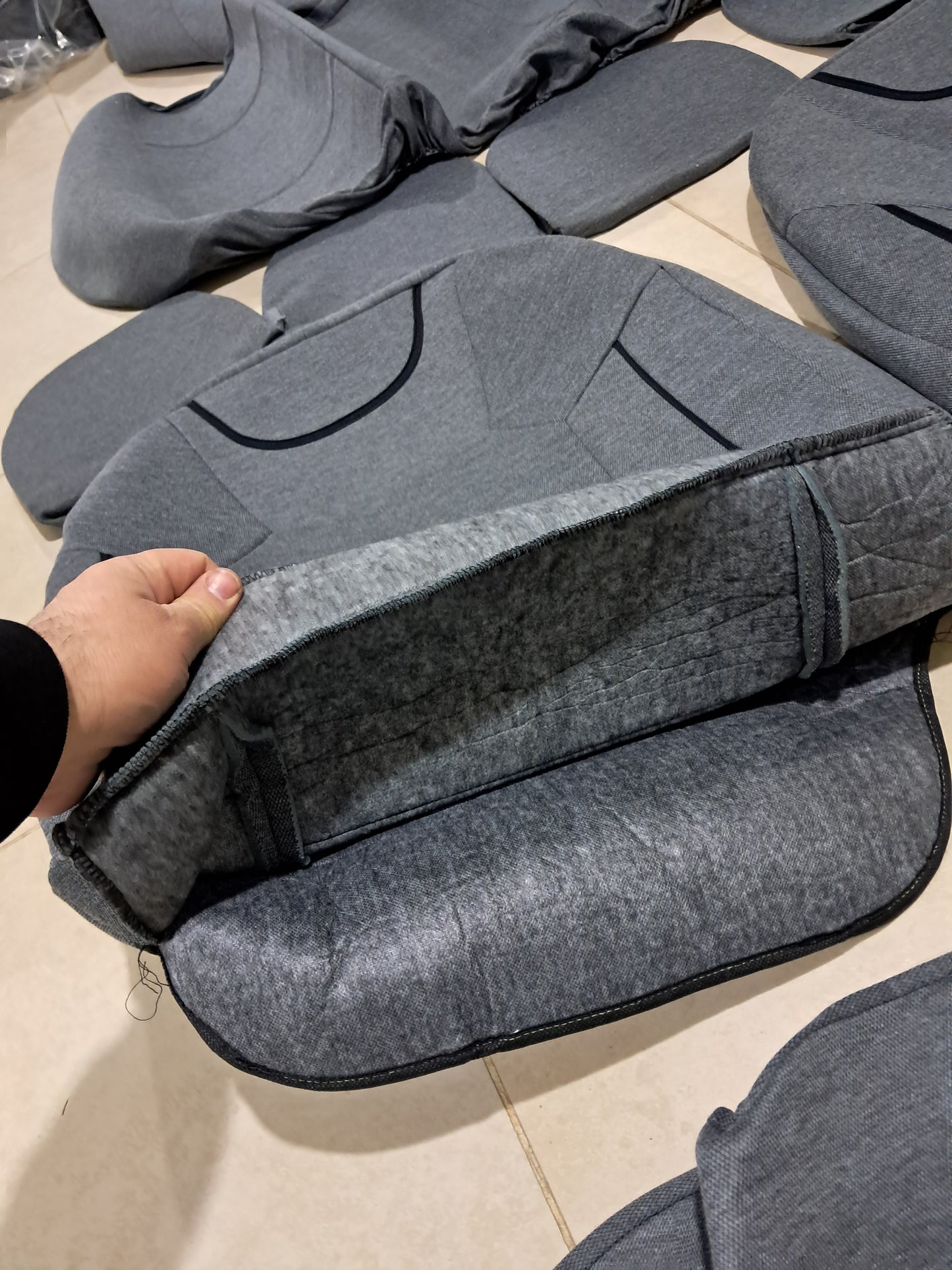 Universal Grey Car Seat Cover Set – Fabric with Foam Padding (Full Set + 4 Headrests)
