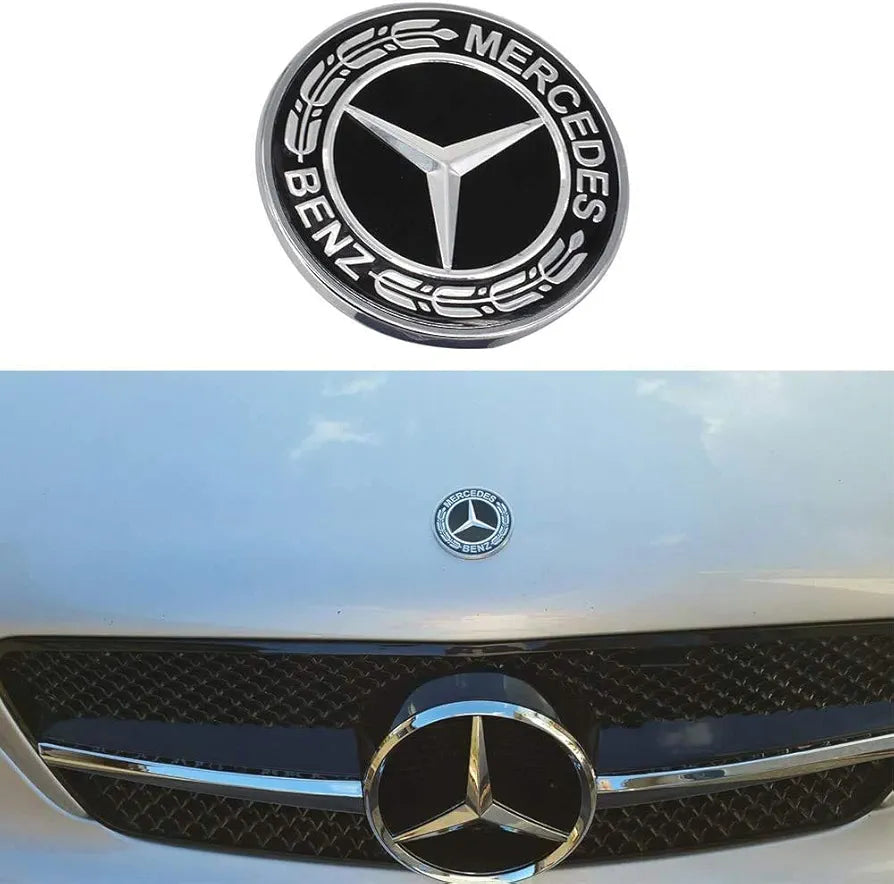 Logo hood Mercedes Benz Bonnet Badge Emblem Black And Silver 57mm emblem CLASS C E CLK S