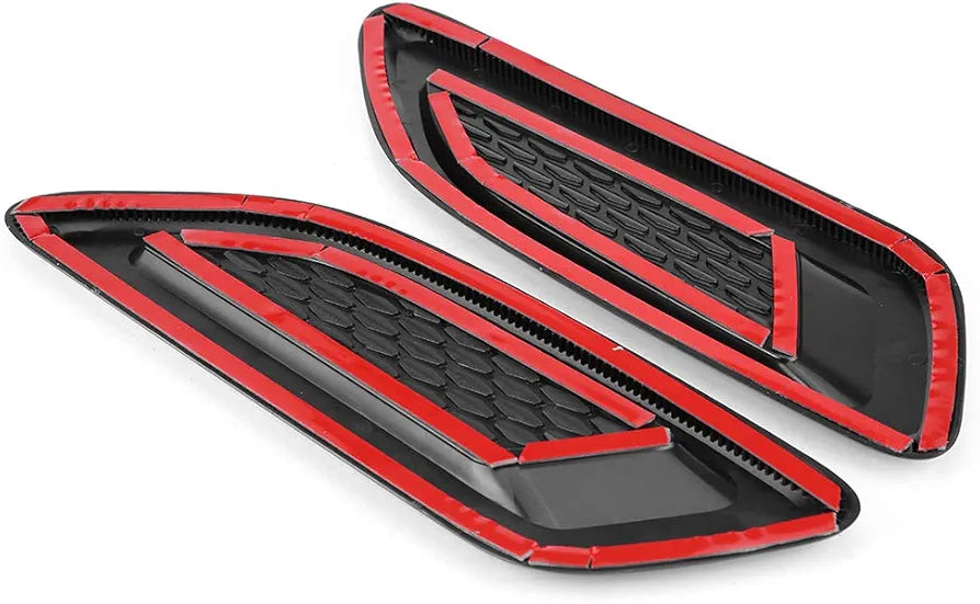 Hood Vents, Exterior Hood Air Vent Outlet Wing Trim (Black & Silver)
