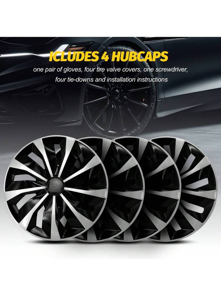 4pcs 15 Inch Wheel Cover Hub Cap Style B, Universal Fit for Steel Wheels with ABS Material Design Fits Most Cars Trucks SUVs