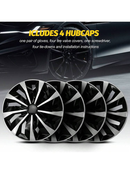 4pcs 15 Inch Wheel Cover Hub Cap Style B, Universal Fit for Steel Wheels with ABS Material Design Fits Most Cars Trucks SUVs