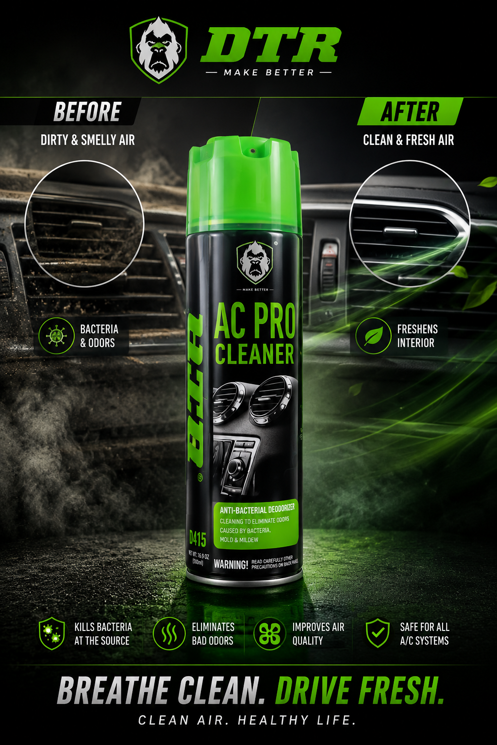 DTR AC Pro Cleaner – Anti-Bacterial Car AC Cleaner & Odor Eliminator 500ML
