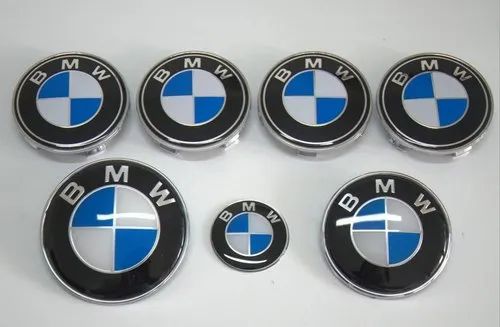 BMW Logo Set with Wheel Center Caps and Steering Wheel Emblem Decal BlueWhite