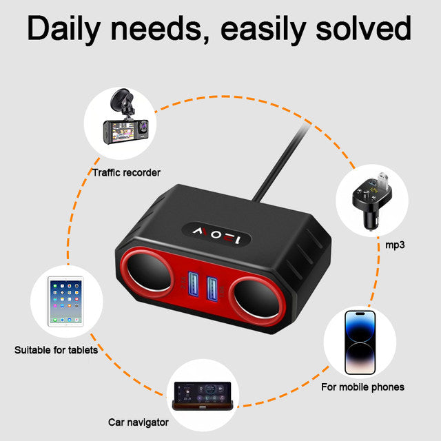 Mini Phone Charger Car Cigarette Lighter Adapter Socket Splitter 12V/24V Dual USB Ports for Navigator, Dashcam, Radar Detector and More