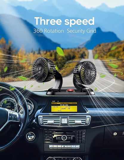 Universal Powerful Cooling Fan 12V Car Fan,Car Interior, Dashboard Fans that Blow Cold Air,360 Degree Rotatable Dual Head Fan,Strong Wind Electric Auto Car Fans for Suitable all type vehicle