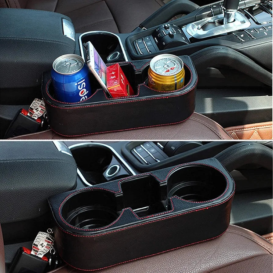 Car Cup Holder Expander with PU Leather Cover, Multifunction Car Seat Pocket Glove Phone Mount Organizer,Car Back Seat Storage for Drink Mug Bottle CellPhones Coasters Cards