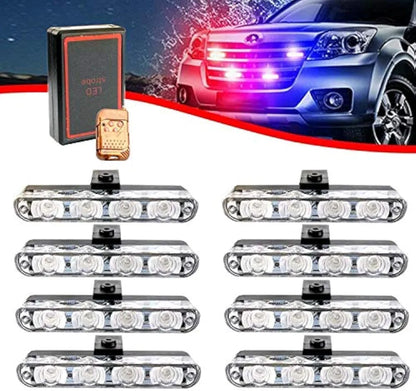 Car 8 in 1 Red Blue 32 LED Police Strobe Flashing Light Dash Emergency Warning Lamp 12V