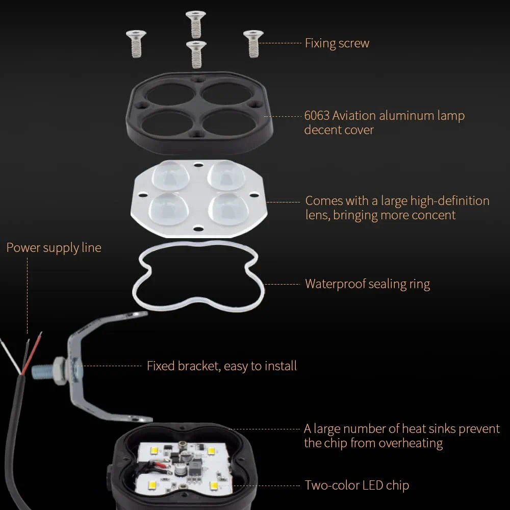 2 Pack Led Pods Light Bar, Yellow or white 3" 40w Spot Off Road Lights, Driving Fog Lamp, IP68 Waterproof LED Work Light, Amber Cube Lights for Pickup Truck SUV ATV UTV Boat Forklift 4x4 Motorcycle
