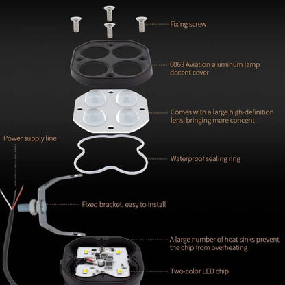 2 Pack Led Pods Light Bar, Yellow or white 3" 40w Spot Off Road Lights, Driving Fog Lamp, IP68 Waterproof LED Work Light, Amber Cube Lights for Pickup Truck SUV ATV UTV Boat Forklift 4x4 Motorcycle