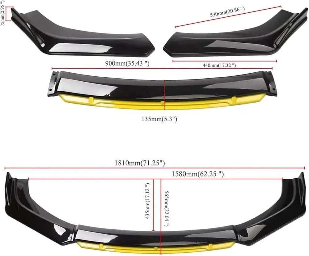 4PCS Universal Car Front Bumper Lip Chin Body Kit For All Cars.