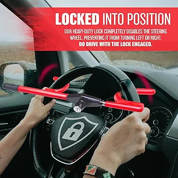 Steering Wheel Lock for Car,Security Wheel Lock Anti Theft Car Locking Device Fit for Cars Trucks Vans and SUVs, Heavy Duty & Lengthened Red