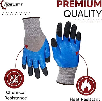 Nylon Nitrile Half Coated (Back Also) Industrial Safety Hand Gloves Anti-Cut | Cut Resistant | Heat Resistant | Industrial Use | for Finger and Hand Protection