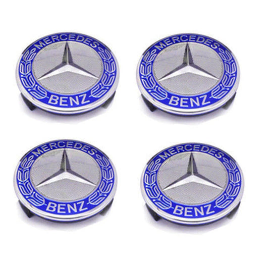Set of 4 75MM Wheel Center Caps Hubcaps for Mercedes-Benz AMG Wreath Light Blue