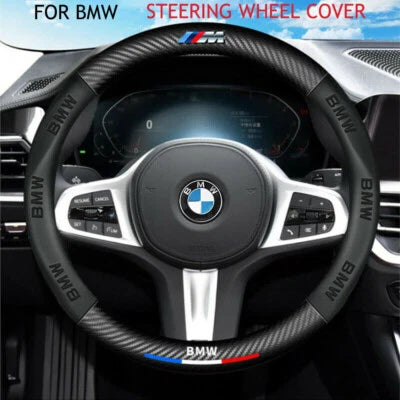 BMW Full Black Carbon Fibre+PU Leather Steering Wheel Cover