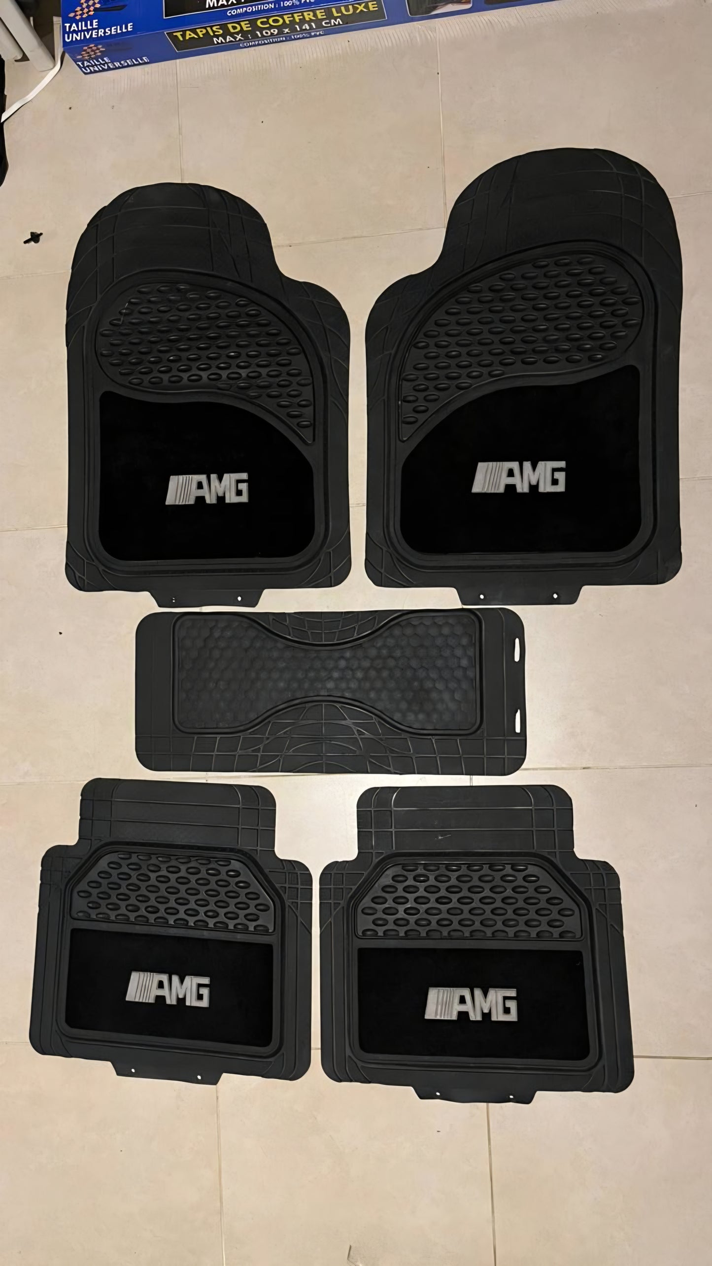 AMG Black Luxury Carpet & Rubber Floor Mats – Premium 5PCS Universal Set