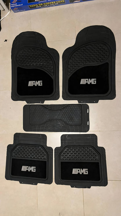 AMG Black Luxury Carpet & Rubber Floor Mats – Premium 5PCS Universal Set