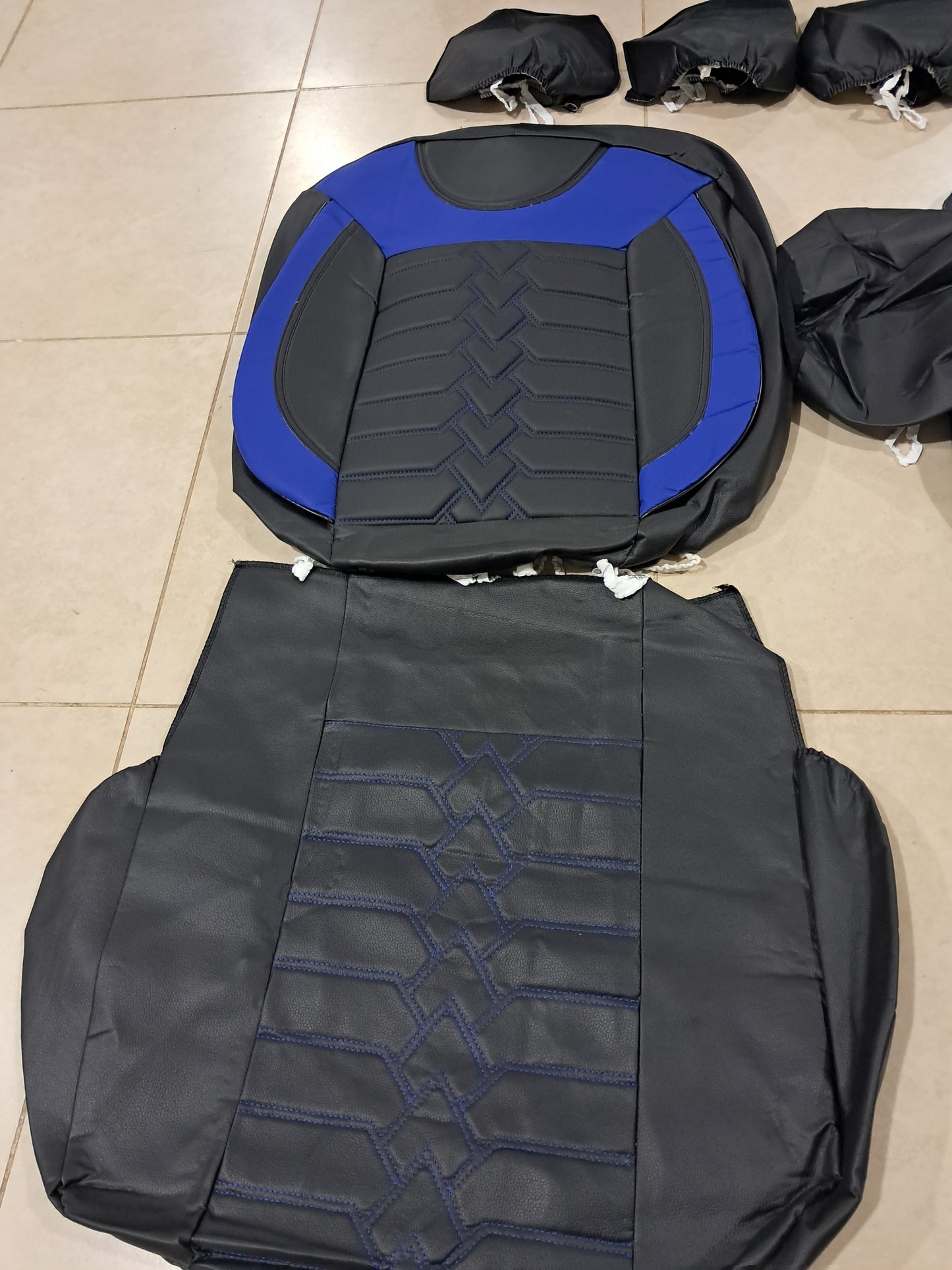 Universal black And Blue Full Car Seat Cover Set – Premium Leather Design with Foam Padding (Complete Interior Protection)