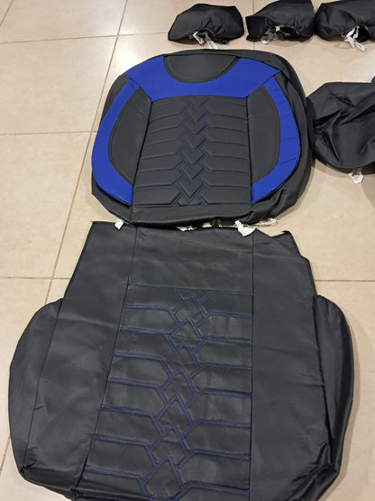 Universal black And Blue Full Car Seat Cover Set – Premium Leather Design with Foam Padding (Complete Interior Protection)