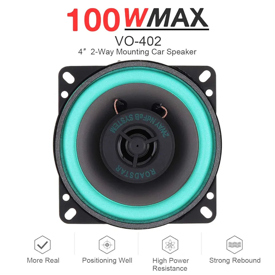 2pcs 4 Inch 100W Universal Car HiFi Coaxial Speaker Vehicle Door Auto Audio Music Stereo Full Range Frequency Loudspeaker