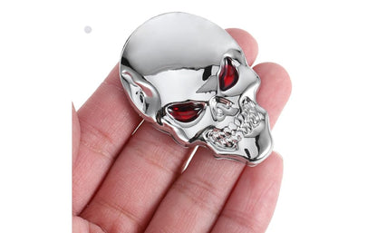 Skull Car Emblem 3D Silver Car Metal Sticker Demon Skull Logo Vehicle Decoration