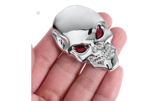 Skull Car Emblem 3D Silver Car Metal Sticker Demon Skull Logo Vehicle Decoration