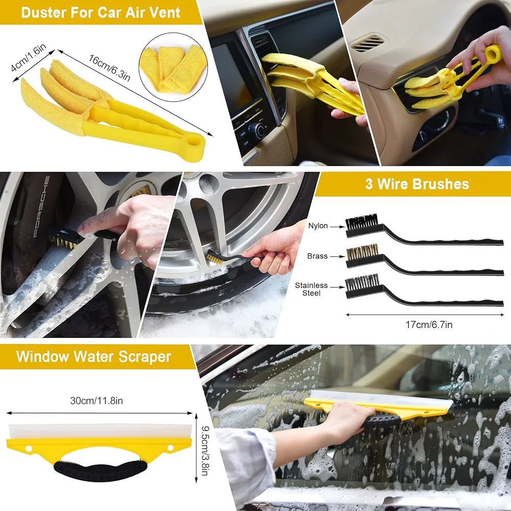 Car Cleaning Set, 20 Pieces Car Care Set, Car Detailing Brush Car Wash Set for Car Cleaning Interior and Exterior, Air Vent, Dashboard, Motor, Wheels, Household Cleaning