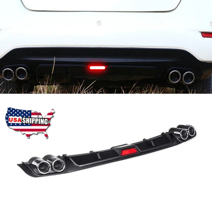 For All Cars Rear Bumper Diffuser Lip Spoiler Quad Exhaust Tip Decoration w/ Stop Light