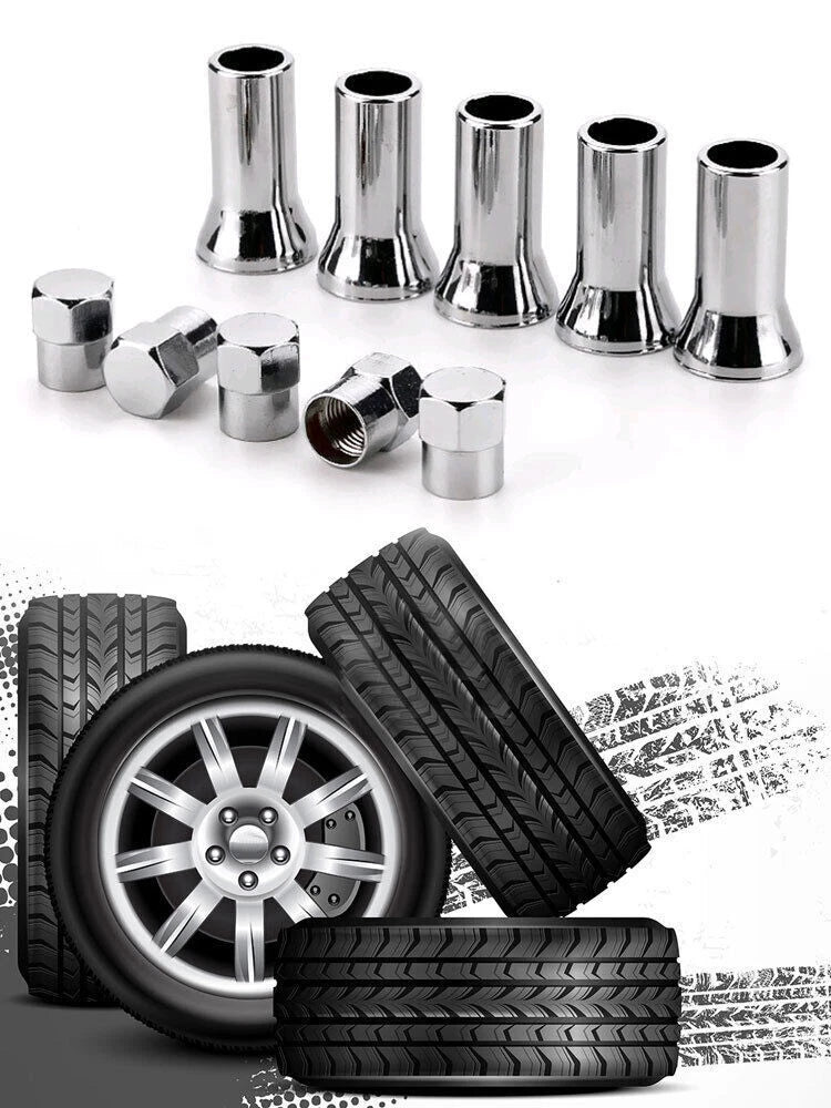 10Pcs Universal Car Tire Wheel Valve Stem Covers TR414 Chrome Hex Caps w/ Sleeve