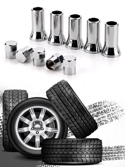 10Pcs Universal Car Tire Wheel Valve Stem Covers TR414 Chrome Hex Caps w/ Sleeve