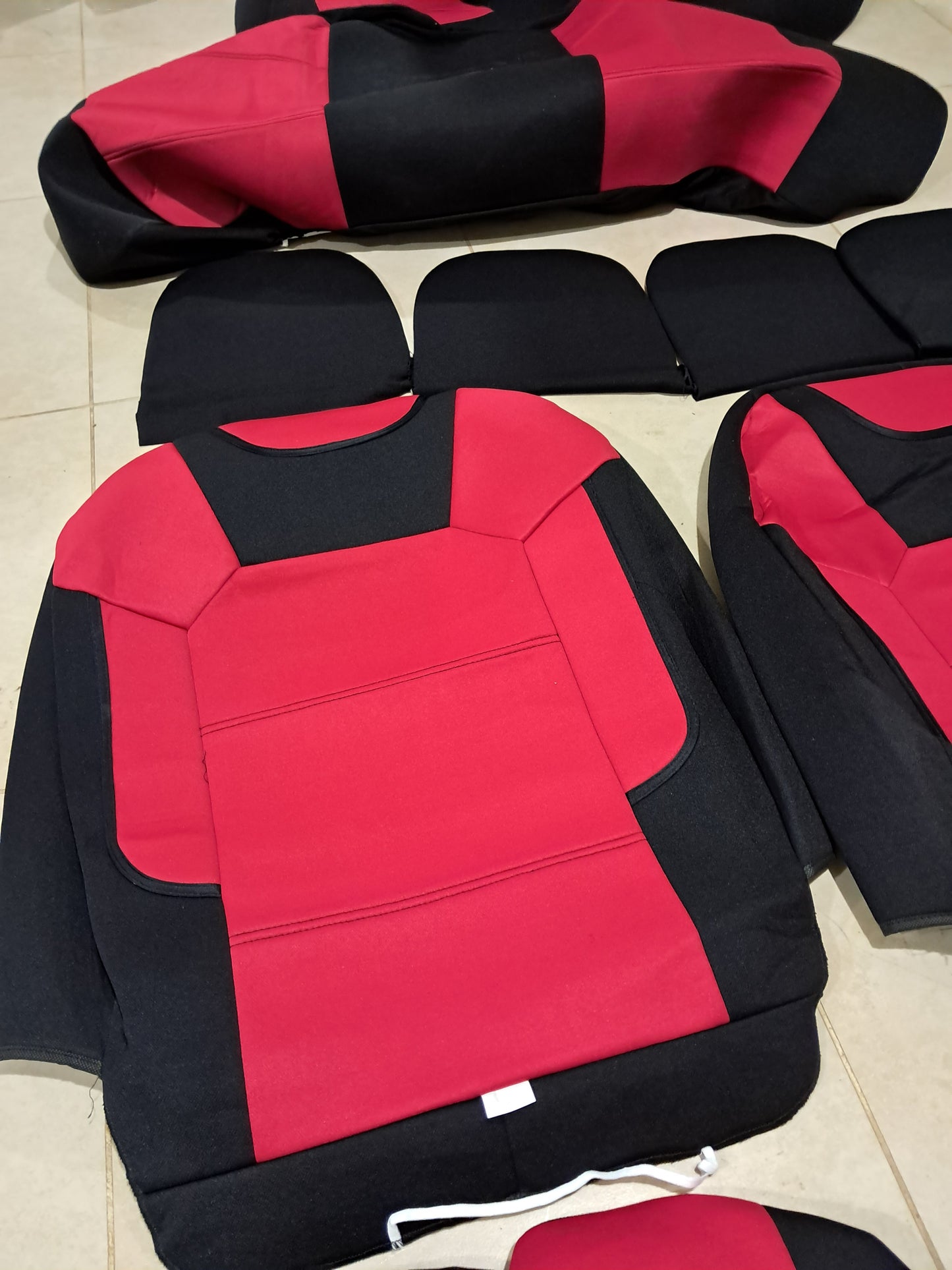 Universal Red And Black Car Seat Cover Set – Fabric with Foam Padding (Full Set + 4 Headrest Covers)