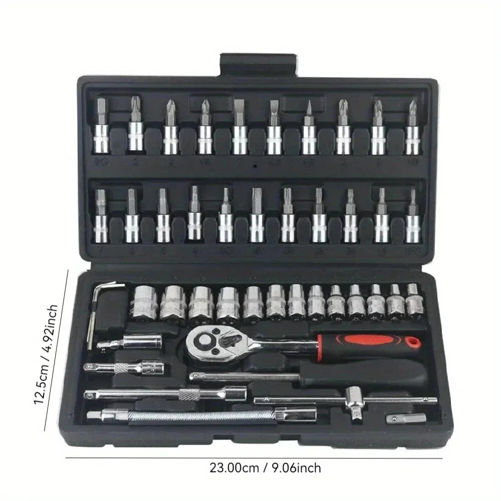 46pcs Car Repair Tool Kit 1/4-Inch Socket Set Car Repair Tool Ratchet Torque