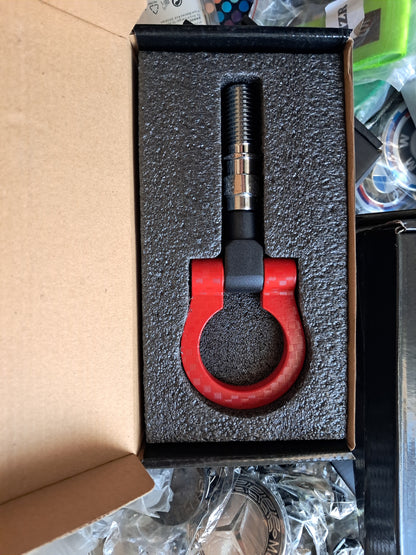 Car Towing Hook, Universal Aluminium Alloy Round Trailer Hook Racing Car Towing Eye Curtain Hook Kit Trailer Towing Ring Rear Towing Hook for European Car