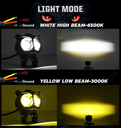 Amar Fog Light Owl Shape Impoted, Auxiliary spot Projector White And Yellow Light for Universal Bike/For ALL Bike/Universal/all Scooty Heavy Materiyal light