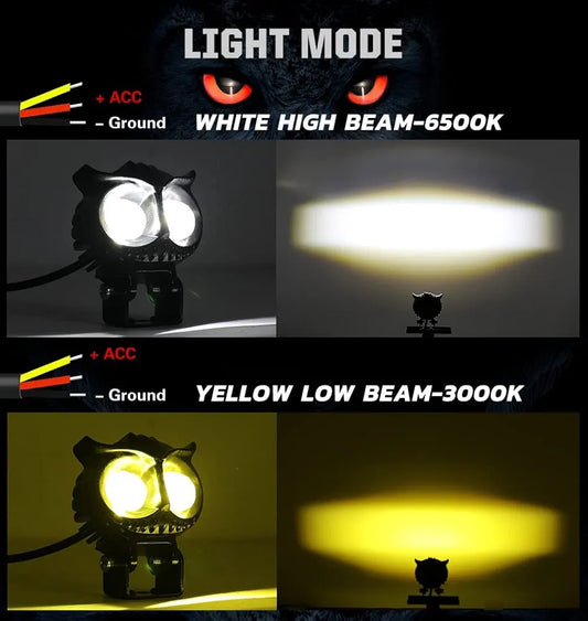 Amar Fog Light Owl Shape Impoted, Auxiliary spot Projector White And Yellow Light for Universal Bike/For ALL Bike/Universal/all Scooty Heavy Materiyal light